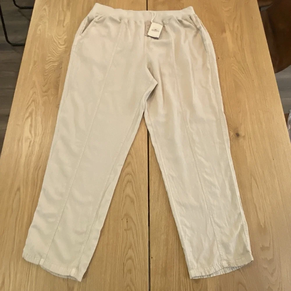 Faherty Arlie Pant Tapered Leg Linen Blend‎ Elastic Pull-On XL Safari Tan NWT
